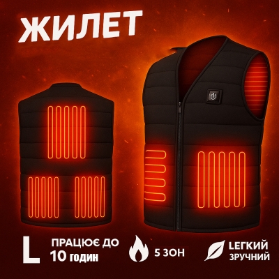 Жилет (M) зігріваючий зимовий з USB підігрівом унісекс чорний