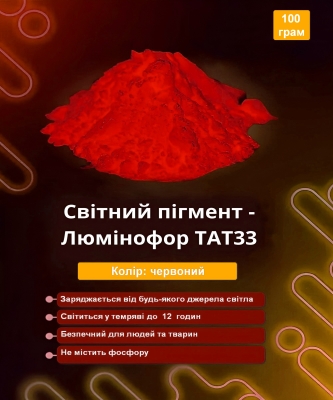 Світний пігмент - люминофор ТАТ33 колір червоний 100 грам